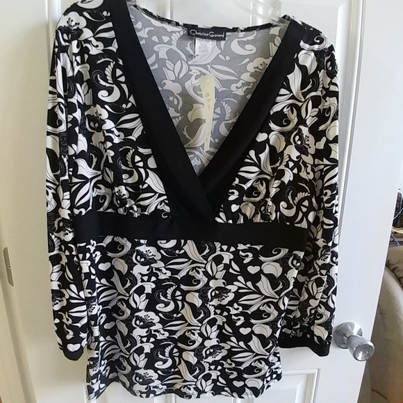 Fun black & white graphic print v neck XL - Picture 1 of 6